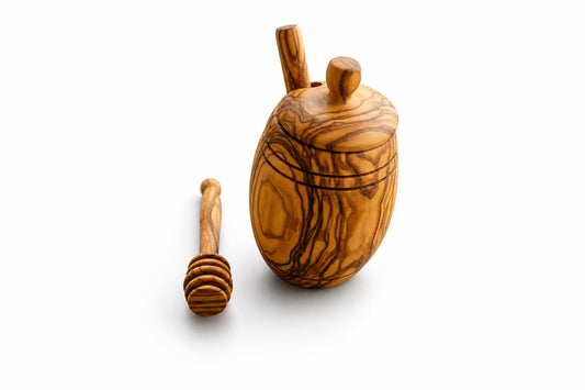 Olive Wood Barrel Style Honey Pot (5X3X3)