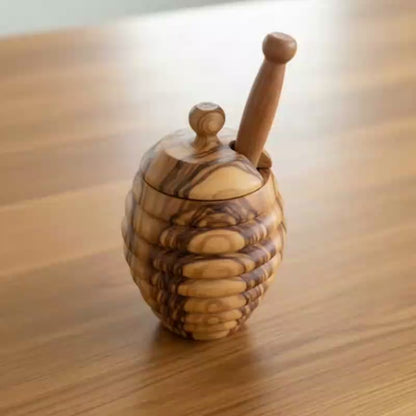 Olive Wood Classic Beehive  Honey Pot "POOH Style" (5X3X3)