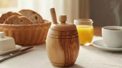 Olive Wood Barrel Style Honey Pot (5X3X3)
