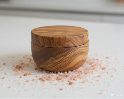 Olive Wood Salt Cellar with Magnet  (4x4x3)